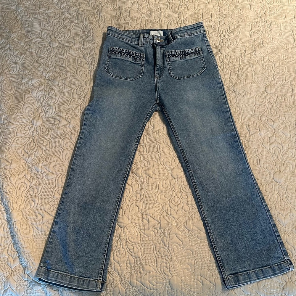 H&M Blue Denim Jeans with Braided Ruched Pocket Trim - Picture 3 of 6